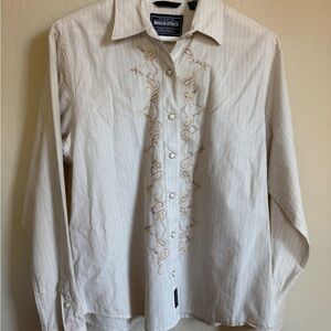 Rough Stock Western Snap Front Women’s Cream Embroidered Shirt Rodeo Small